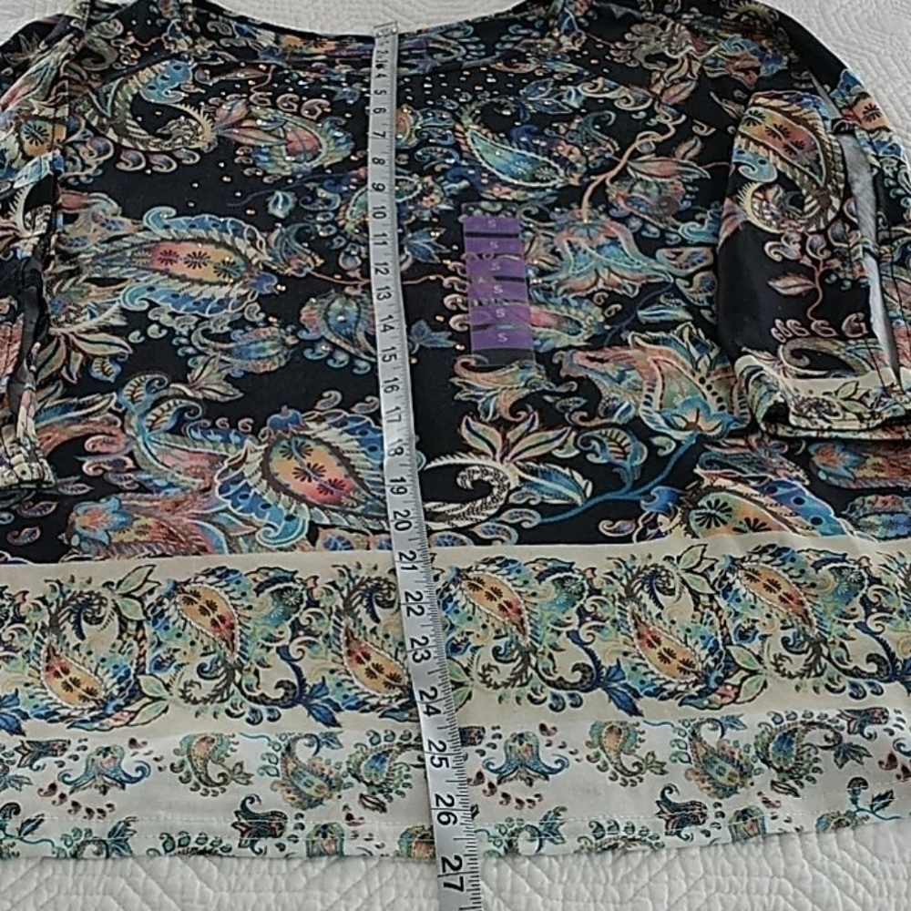 Gloria Vanderbilt, Black Paisley Top, Sz S - Picture 6 of 11